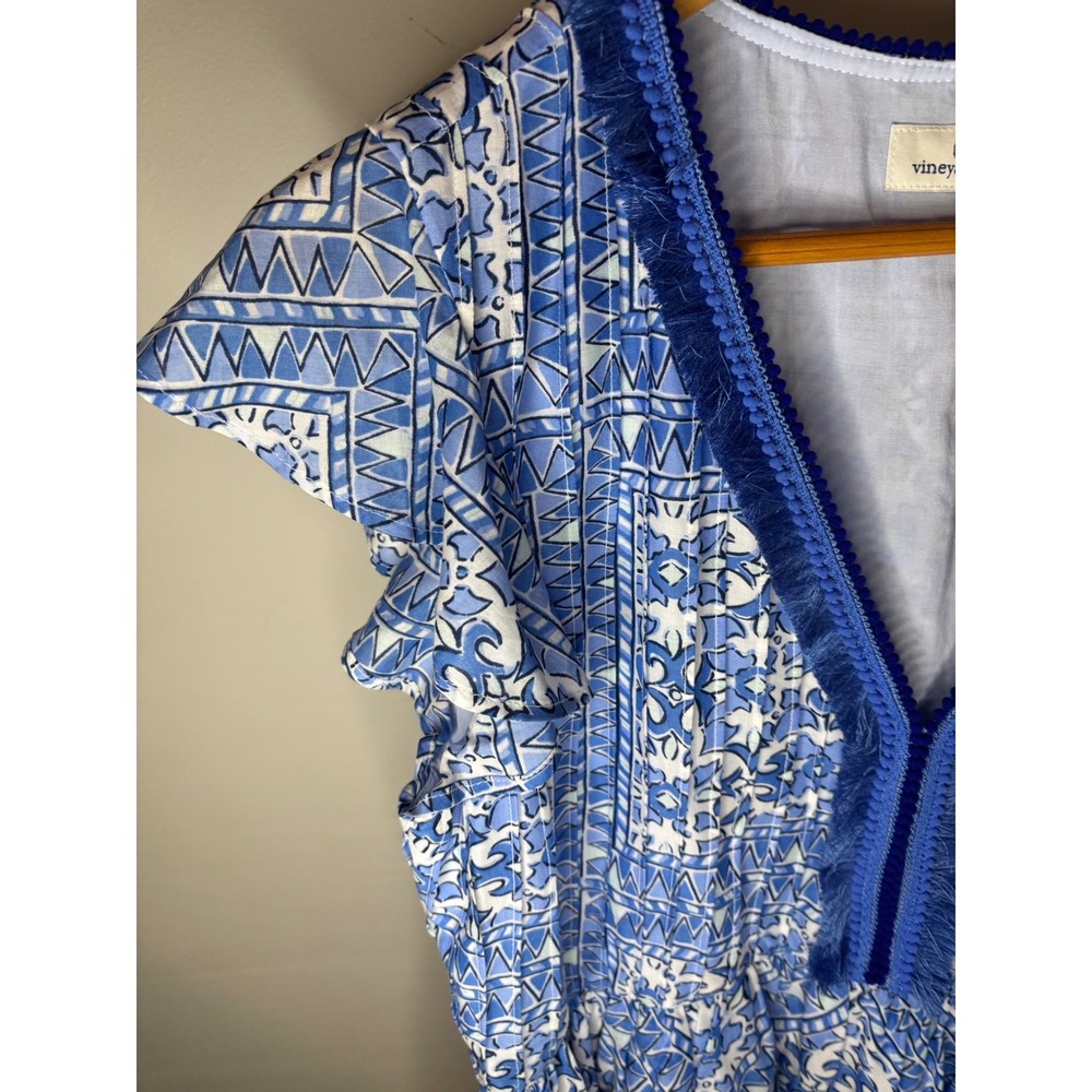 Vineyard Vines Dress Womens M Blue White Scarf Print Pintuck NWT Mini - Picture 4 of 8